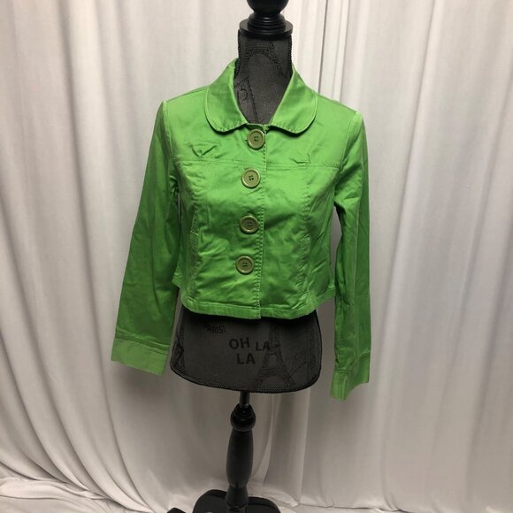 Vanity Cropped Jacket Womens Medium Green Buttoned Cotton Blazer - Picture 1 of 6